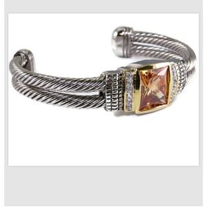 Bracelet CZ Crystal Amber Topaz Cuff Cable Silver Gold Champagne 7.5"L